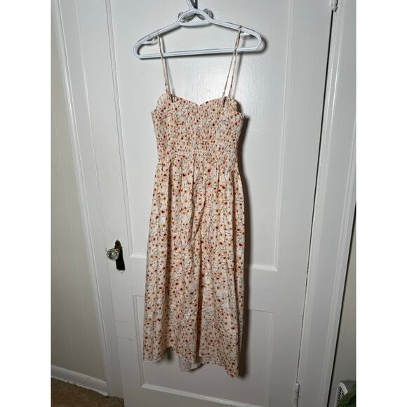 H&M Pink Peach Girly Ditsy Floral Smocked Poplin Midi Sun Dress Women's XL - Picture 7 of 7